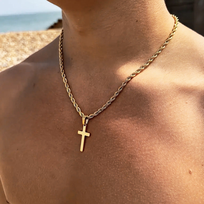 Twisted chain cross titanium steel necklace