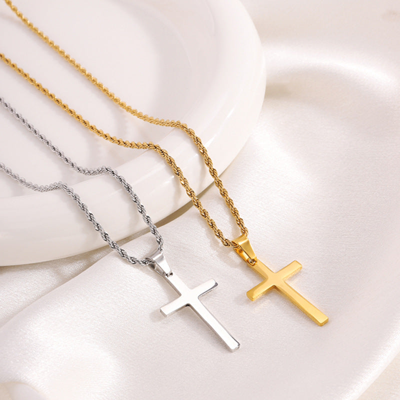 Twisted chain cross titanium steel necklace