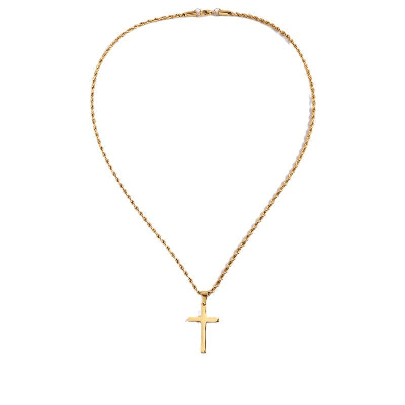 Twisted chain cross titanium steel necklace